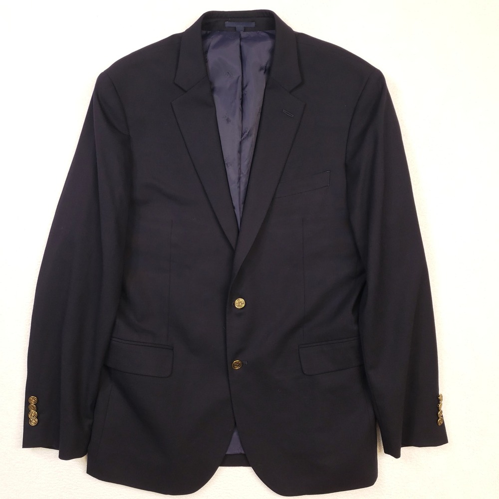 Jos. A. Bank Blazer Men 44L Navy Blue 1905 Slim Fit Wool brrr Gold Crest Buttons
